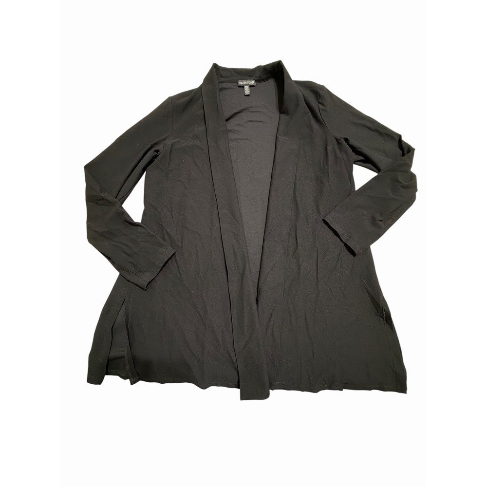 Eileen Fisher Cardigan Womens Size Large Black Stretch Relaxed Minimalist CC15-1